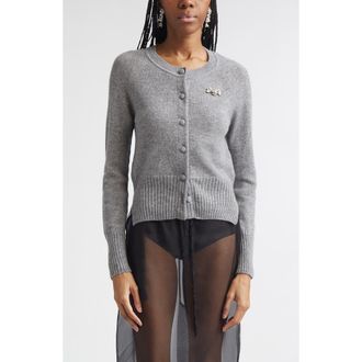 Simone Rocha Embellished Cashmere Cardigan in Grey/Pearl/Clear at Nordstrom, Size X-Small