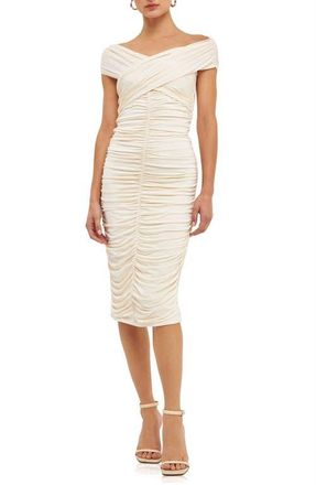 endless rose Off the Shoulder Ruched Midi Dress in Cream at Nordstrom, Size X-Small