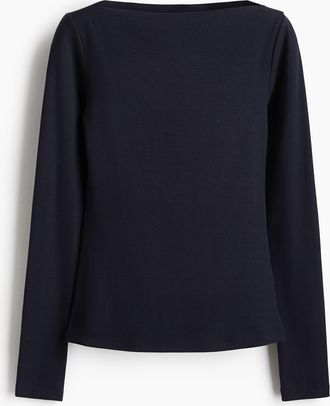 H&M Geripptes Shirt mit U-Boot-Ausschnitt - Blue