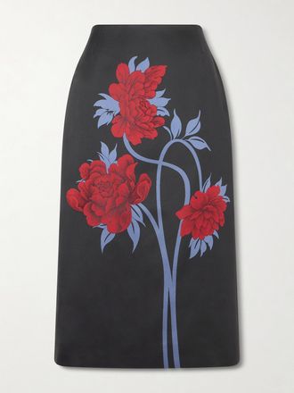 La DoubleJ Gonna Midi In Twill Floreale - Nero