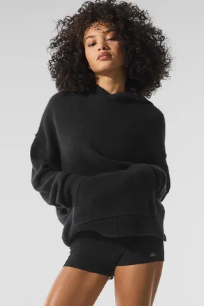 Alo | Wool Cashmere New Class Hoodie in Black, Size: Medium