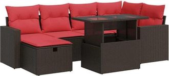 vidaXL 7 Piece Garden Sofa Set with Cushions Brown Poly Rattan Acacia Vidaxl
