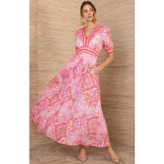 Hale Bob Ginevra Linen Maxi Dress in Red at Nordstrom, Size X-Small