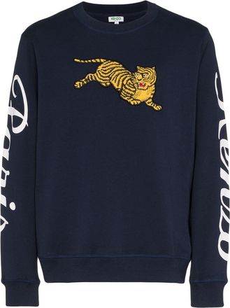 Kenzo jumping tiger embroidered logo print cotton sweatshirt - Blue