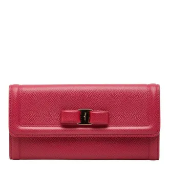 Ferragamo Pink Leather Long Wallet (Bi-Fold) (Pre-Owned)