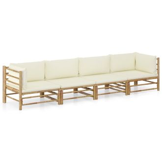 vidaXL Set De Muebles De Jard&iacute;n 4 Piezas Bamb&uacute; Y Cojines Blanco Crema Vidaxl