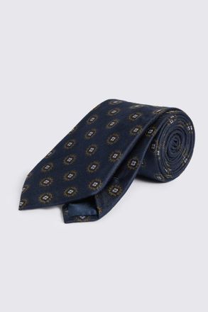 Moss Navy Green Silk Medallion Tie