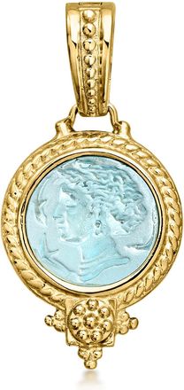 Ross-Simons Italian Tagliamonte Blue Venetian Glass Arethusa Pendant in 18kt Gold Over Sterling