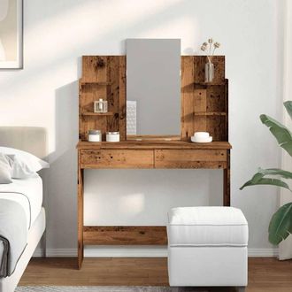 Berkfield Home Beautiful Dressing Table with Mirror Old Wood 96x39x142 cm in Brown | Size: 96 x 39 x 142 cm