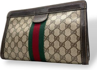 Gucci Brown Gg Supreme Leather Clutch Bag Pouch (Pre-Owned)