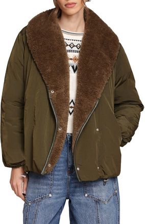 Avec Les Filles Faux Fur Shawl Collar Padded Balloon Jacket in Olive at Nordstrom Rack, Size X-Small