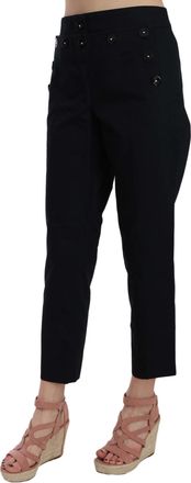 Dolce & Gabbana Black Cropped Front Button Embellished Womens Pants