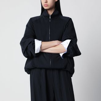 Frankie Shop Baxter track jacket in pinstriped polyester, navy/white