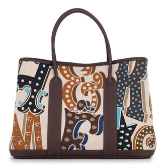 Herm&egrave;s Garden Beige Caramel Ebene Ecru Toile H Negonda Leather Handbag Tote Bag (Pre-Owned)