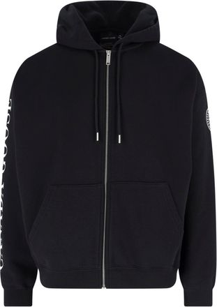 Canada Goose Black Cropped Zip-Up Cotton Logo Hoodie