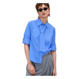 Imperial Shirts, female, Blue, Size: XS Tie-detail Short-sleeve Shirt