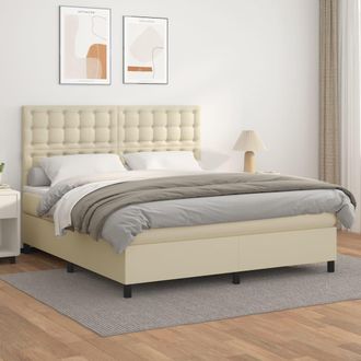 vidaXL Cama Box Spring Con Colch&oacute;n Cuero Sint&eacute;tico Crema 180x200 Cm Vidaxl