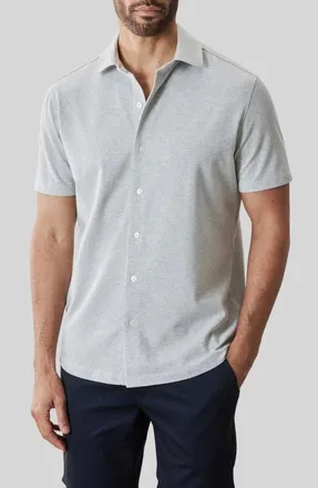 Robert Barakett Keyes Slim Fit Microprint Short Sleeve Knit Button-Up Shirt in Grey at Nordstrom, Size X-Large