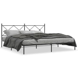 Berkfield Home Metal Bed Frame without Mattress with Headboard Black 200x200cm | Size: 200x200 cm