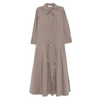 PANICALE Shirt Dresses, female, Gray, Size: XL Pleated Midi Shirt Dress