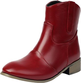 Generic Womens Ankle Boots Low-Heel Pointed Toe Elegant Western Cowboy Booties PU Leather Slip-on Boots Casual Shoes Comfortable Autumn Winter size 8.5