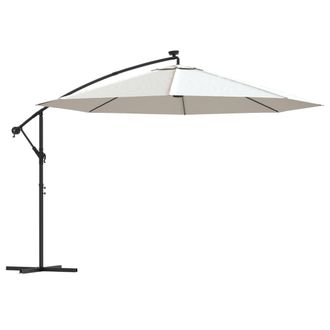 vidaXL Sombrilla Voladiza Jard&iacute;n Con Luces Led Palo Acero Arena 350 Cm Vidaxl