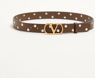 Valentino Garavani Cintura VLogo Signature In Vitello Lucido 30 Mm Donna TUNDRA 070