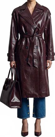 Avec Les Filles Croc-Embossed Maxi Trench Coat In Dark Red