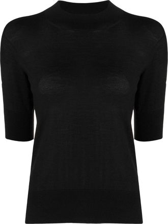 Jil Sander short sleeve fine-knit top - women - Silk/Cashmere/Virgin Wool - 42 - Black