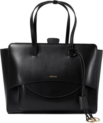 Hidesins Zwarte leren handtas voor vrouwen - Dames - Shoppers - Zwart - ONE Size - Leer - Tassen