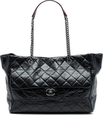 Chanel Borsa tote Duo Color grande in pelle di vitello trapuntata lucida 2014 - Nero