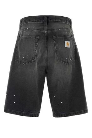 Carhartt Work in Progress Mens Black Denim Landon Short Blackdestroywashsplatter Exterior: Cotton
