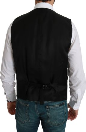Dolce & Gabbana White Gray Black Stripes Waistcoat Formal Mens Vest