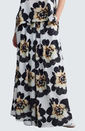 Luukaa D'Celli Elvina Floral Print Wide-Leg Pants in Beige at Nordstrom, Size 10