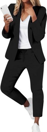 Generic Womens Elegant Wedding Suit 2 Piece Outfits Set Long Sleeve Button Blazer with High Waist Pants for Business Work Office Formal Trouser Suits Two Piec