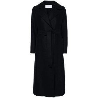 Harris Wharf London Belted Coats, female, Blue, Size: M Navy Blue Wool Coat with Belt