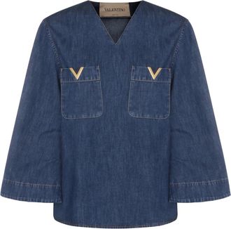 Valentino Blouses, female, Blue, Size: L Denim Chambray Shirt