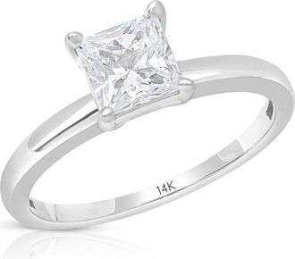 MAX + STONE 14k Yellow or White Gold 1 Carat Cubic Zirconia Princess Cut Engagement Ring