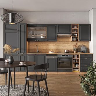 Vicco Mueble De Cocina Fame-line, Antracita Casa De Campo/roble Kraft Dorado, 355 Cm, Et Roble