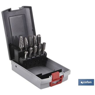 cofan Estuche Fresas Rotativas 10 Uds., Juego Estuche Surtido De 10 Fresas Rotativas De Diferentes Formas Y Di&aacute;metros - Cofan