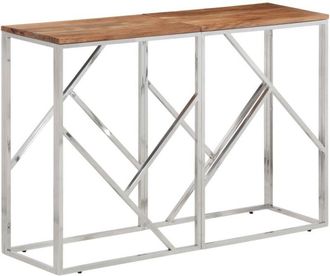 vidaXL Vidaxl - Console Table Silver Stainless Steel and Solid Wood Acacia