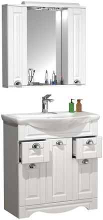 ebuy24 Ebuy24 - Vcm 3 Pcs Lavabo Gabinete Inferior 75 Cm Conjunto De Muebles De Ba&ntilde;o Con Lavabo Y Armario De Espejo Cajones Pr&aacute;cticos Casa De Campo Juego Com