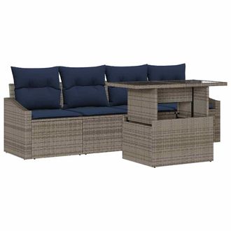 vidaXL Conjunto De Sof&aacute; De Jard&iacute;n Con Coj&iacute;n 5 Pcs Gris Rat&aacute;n Sint&eacute;tico Vidaxl
