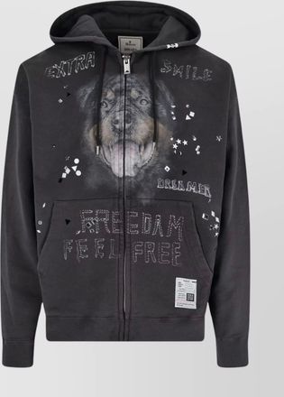 Miharayasuhiro graphic print hooded jacket with ribbed cuffs