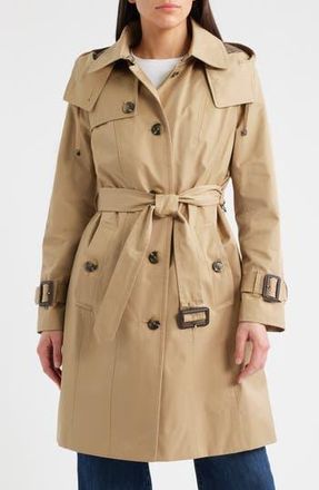 London Fog Heritage Trench Raincoat with Removable Hood in Br Khaki at Nordstrom Rack, Size X-Small