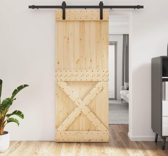 vidaXL Vidaxl - Puerta Corredera Con Herrajes Madera Maciza De Pino 85x210 Cm