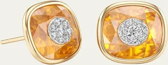 Bhansali 18K Yellow Gold One Collection Cushion Bezel Citrine and Diamond Earrings