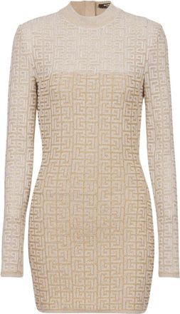 Balmain PB Labyrinth gebreide jurk - Dames - Korte kleedjes - Beige - M - Polyester - Kleedjes