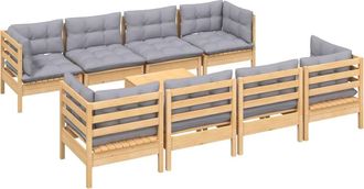 vidaXL Juego De Muebles De Jard&iacute;n 9 Pzas Y Cojines Madera Maciza Pino Vidaxl