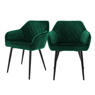ML Design Ml-design Set 2x Sillas De Comedor Verde Oscuro Estilo Moderno Asiento Tapizado Aspecto De Terciopelo Patas De Metal Negras Con Respaldo Y Apoyabrazos